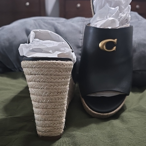 Coach Black and Tan Wedge Sandals - Picture 2 of 5